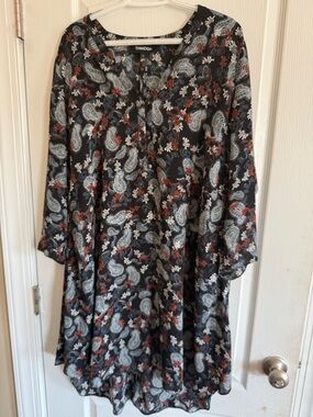 Thakoon Black Paisley Midi Dress with White and Rust Accents